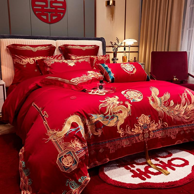 Chinese High-End Dragon And Phoenix Wedding 140S Long-Staple Cotton Four-Piece Set Pure Cotton All-Cotton Wedding Bed Cover New Wedding Bedding. 

—

Hoge Kwaliteit Chinese Draak En Feniks Bruiloft 140S Lange Vezel Katoen Vierdelige Set 100% Katoen Bruiloft Beddegoed Nieuwe Bruiloft Beddengoed.  |   Huwelijksbedtextiel Huwelijksbedtextiel Huwelijksbedtextiel