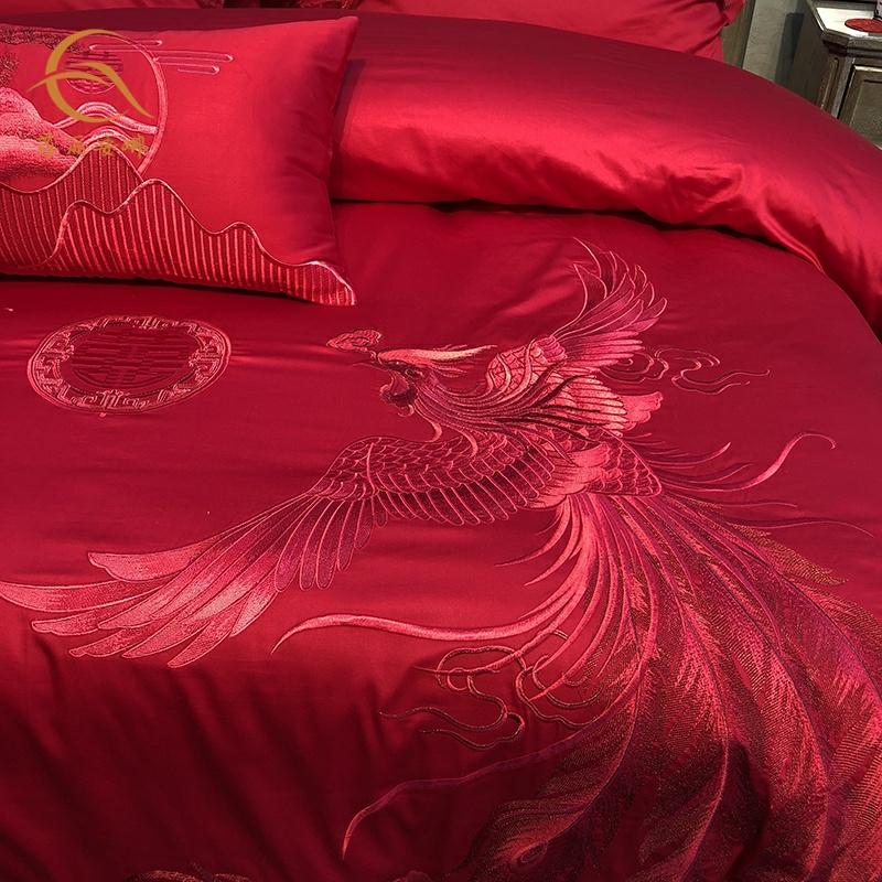 Filiana Luxe 14-Delige 100% Katoenen Geborduurde Trouwbedset, Dekbedovertrek En Lakens In Groot Rood, Beddengoed Voor Huwelijksfeesten.  |   Huwelijksbedtextiel Huwelijksbedtextiel Huwelijksbedtextiel