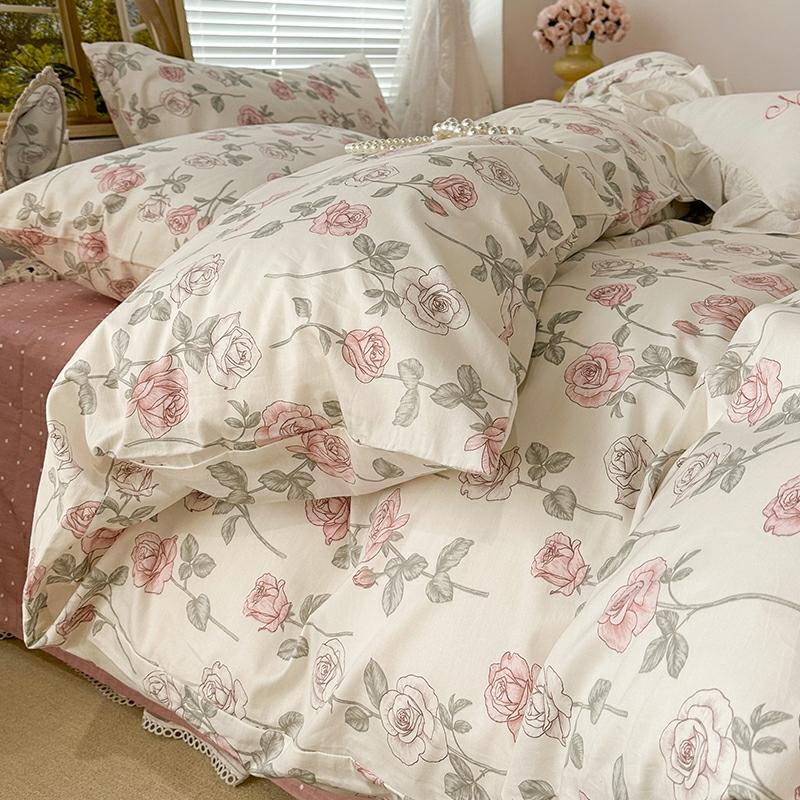 Retro 100% Katoenen Bedset – 4-Delige Set Met Bloemenprint Voor Meisjes – Volledig Katoenen Dekbedovertrek, Matrasbeschermer En Laken Voor Studenten En Eenpersoonsbed.  |   Beddengoed Set Van Vier Delen Beddengoed Set Van Vier Delen Beddengoed Set Van Vier Delen