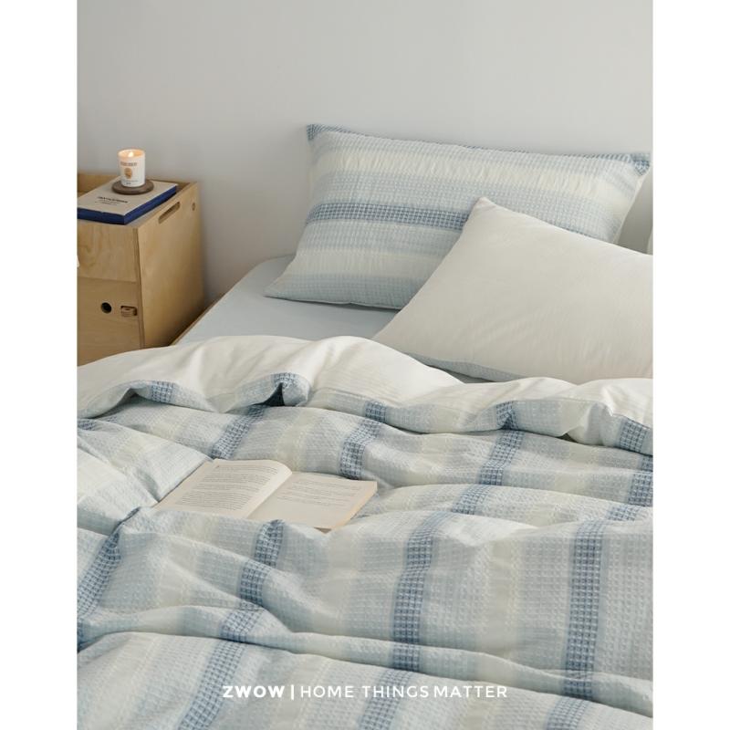 Zwow Scandinavische Stijl 3D Gradient Wafelstructuur Blauw-Wit Tencel 100% Katoen Vierdelige Set 2024 Nieuwe Collectie  |   Beddengoed Set Van Vier Delen Beddengoed Set Van Vier Delen Beddengoed Set Van Vier Delen